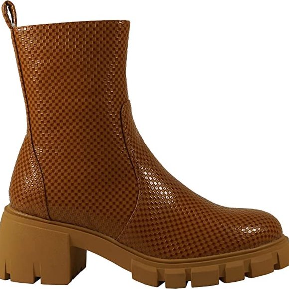 GIRL Jayce Women Ankle Boots Lug Sole Platform Chunky Block Heel Patent Leather - Picture 4 of 5